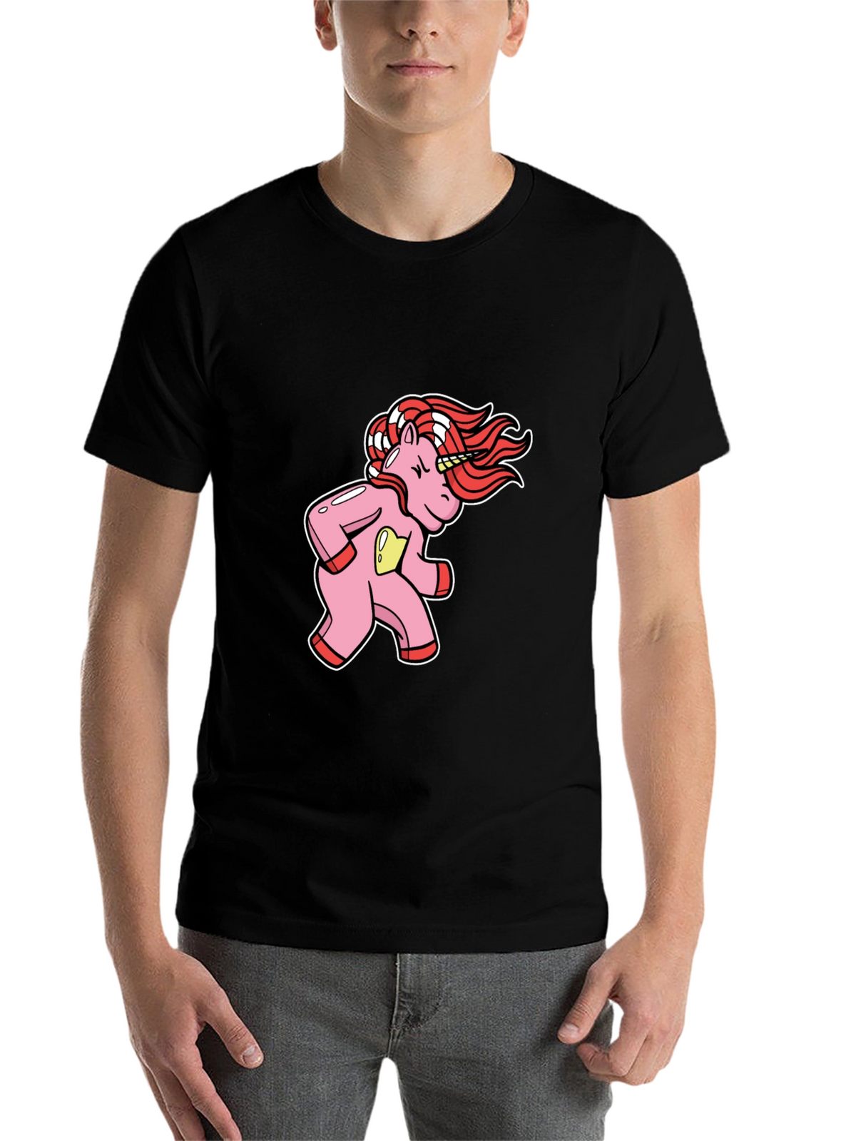 Unicorn Cartoon Graphic Black T-Shirt