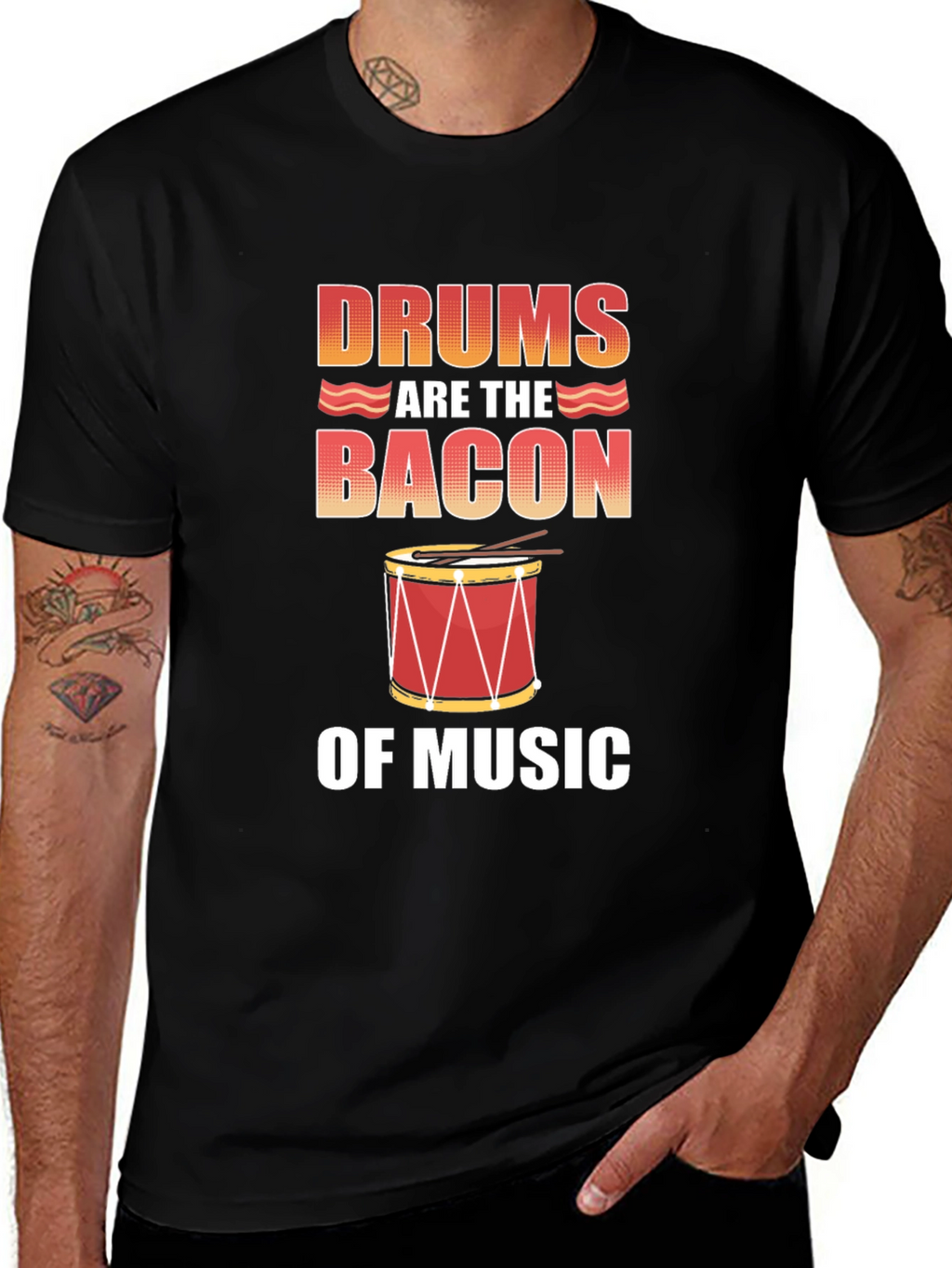 Drums Are The Bacon of Music T-Shirt - Black