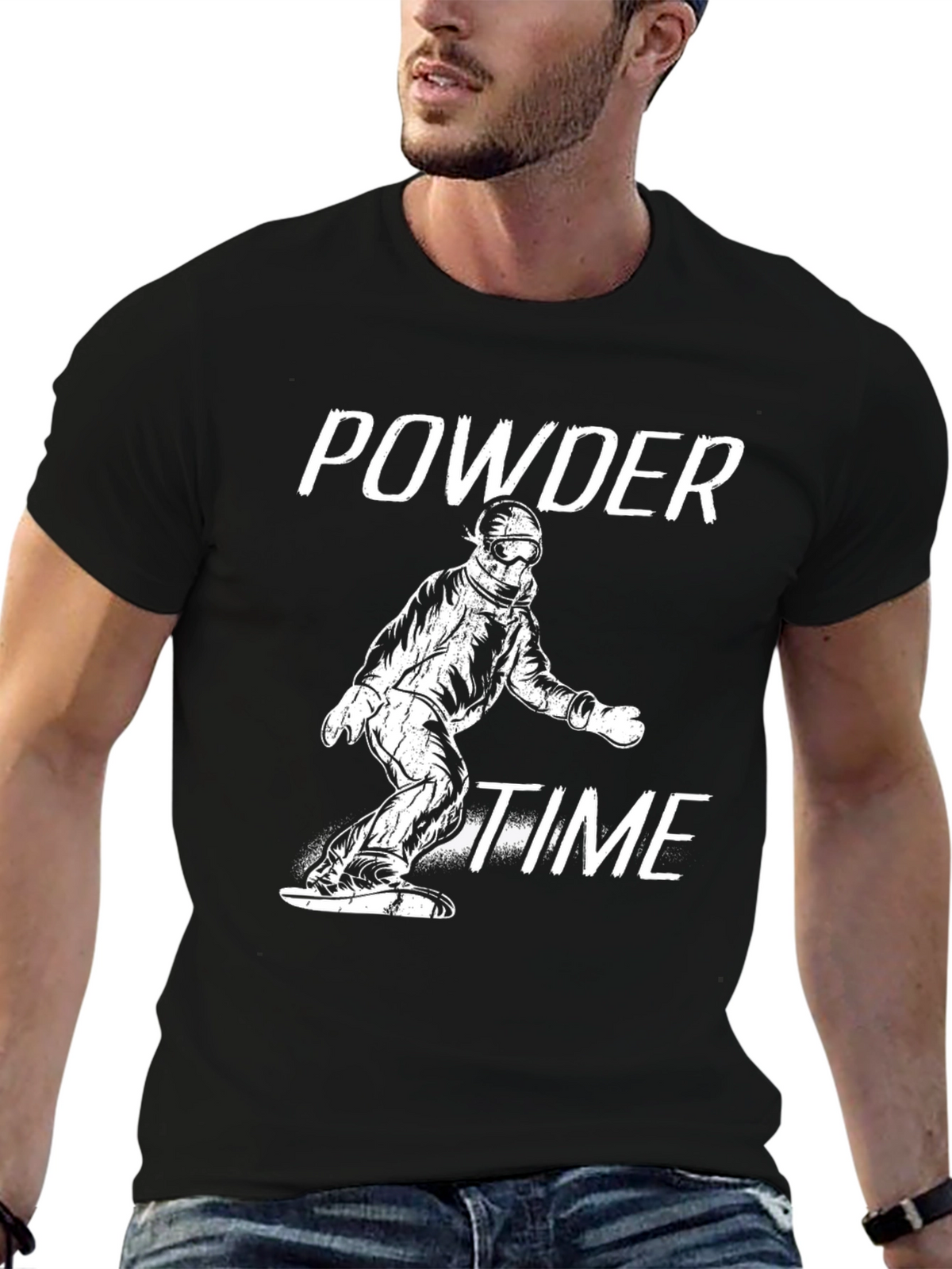 Powder Time Snowboard T-Shirt - Black Graphic Tee