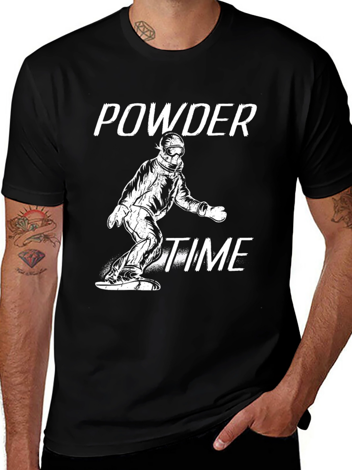 Powder Time Snowboard T-Shirt - Black Graphic Tee