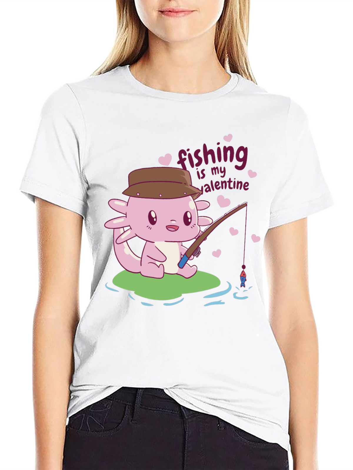 Fishing is My Valentine Axolotl Graphic Tee