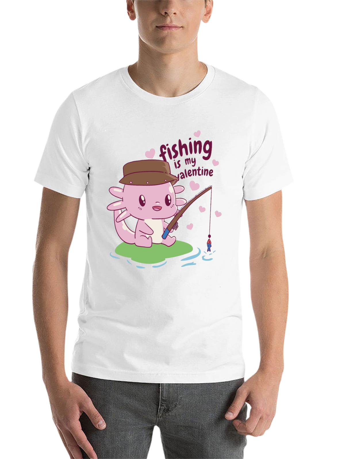 Fishing is My Valentine Axolotl Graphic Tee