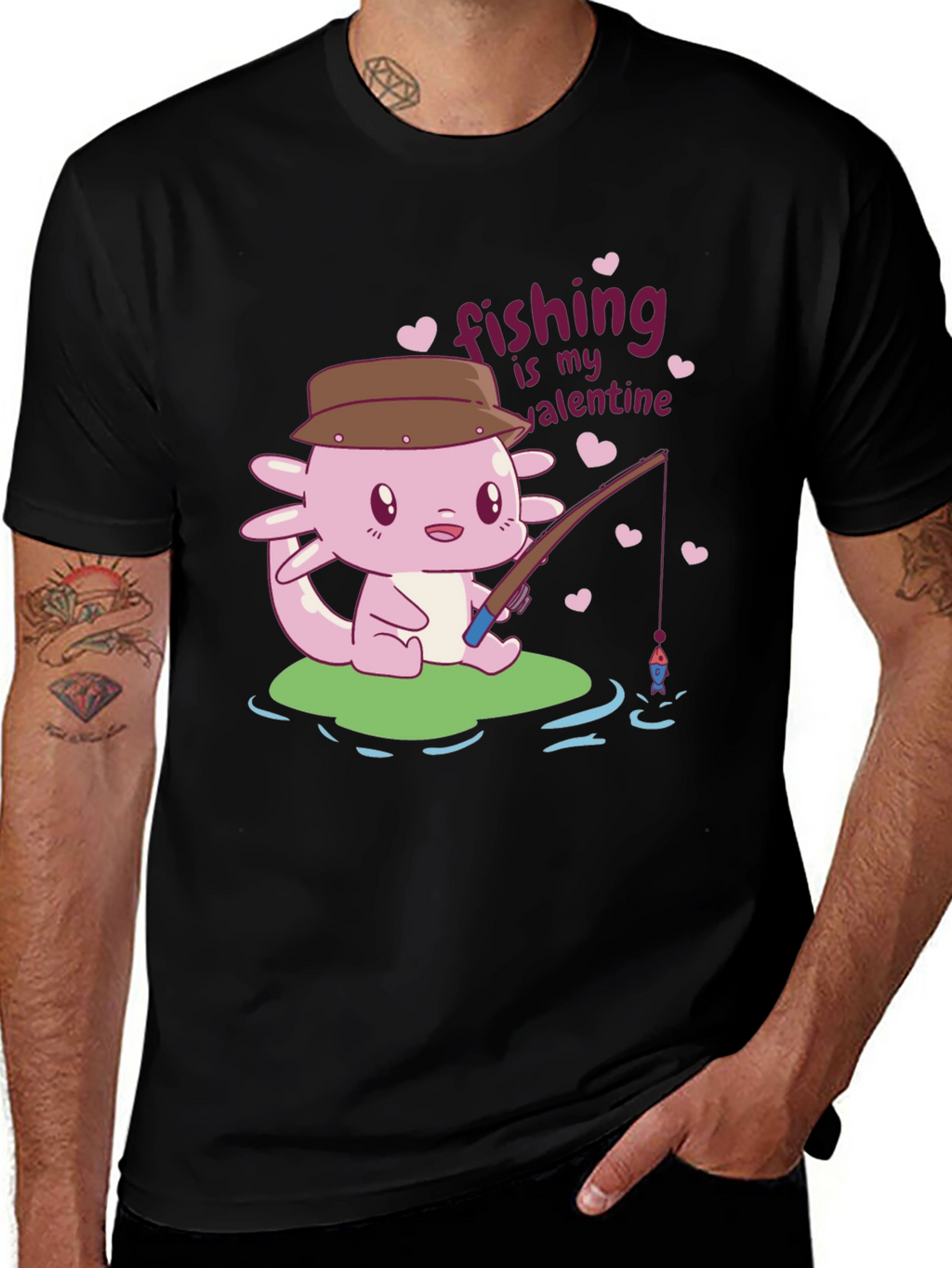 Fishing is My Valentine Axolotl Graphic Tee