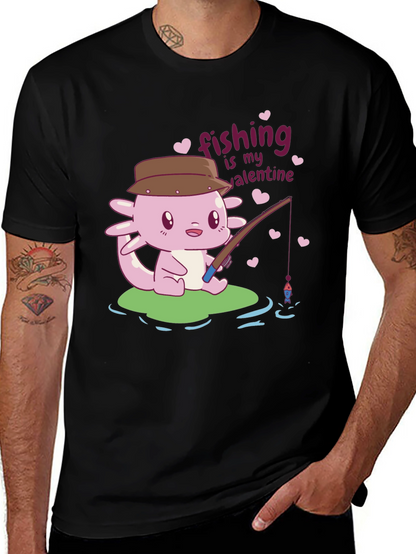 Fishing is My Valentine Axolotl Graphic Tee