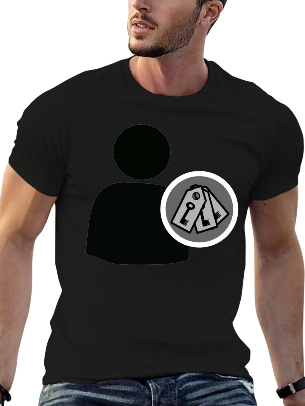 Abstract Keys Graphic Print Black T-Shirt