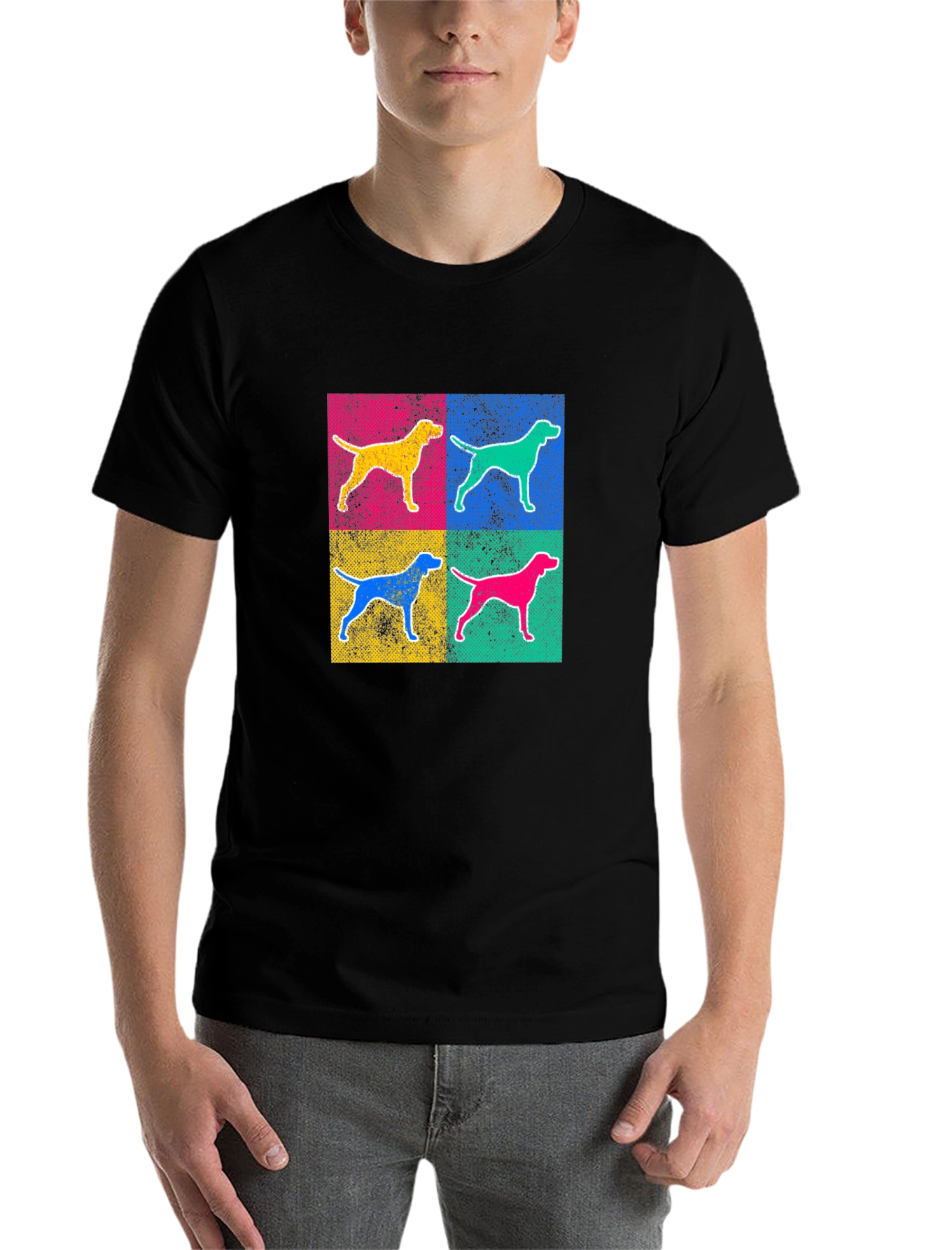 Pop Art Dog Graphic Tee - Black Short Sleeve