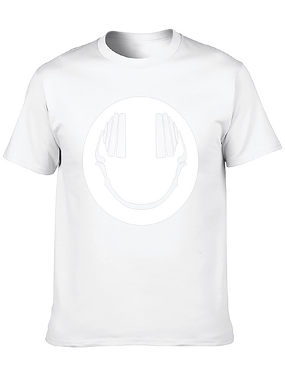Smiley Face Headphones Graphic Tee - Black