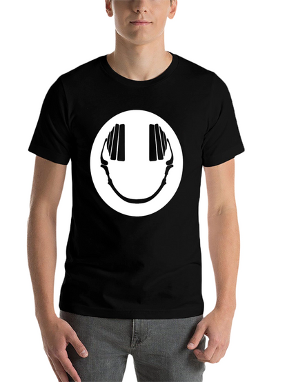 Smiley Face Headphones Graphic Tee - Black