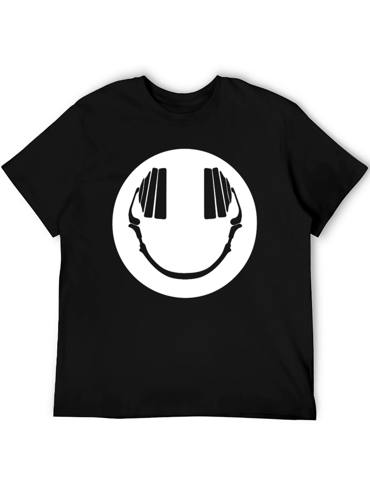Smiley Face Headphones Graphic Tee - Black