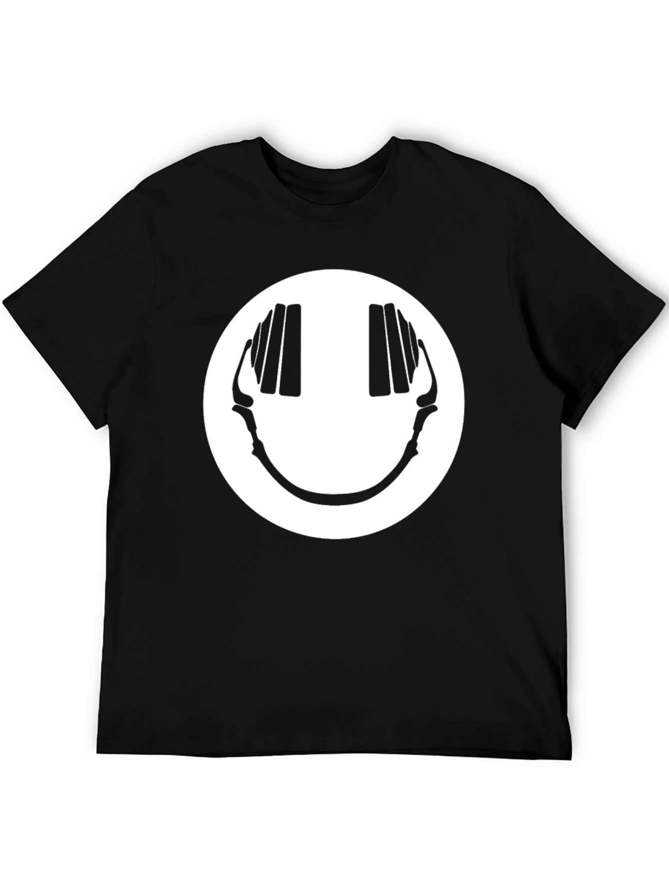Smiley Face Headphones Graphic Tee - Black