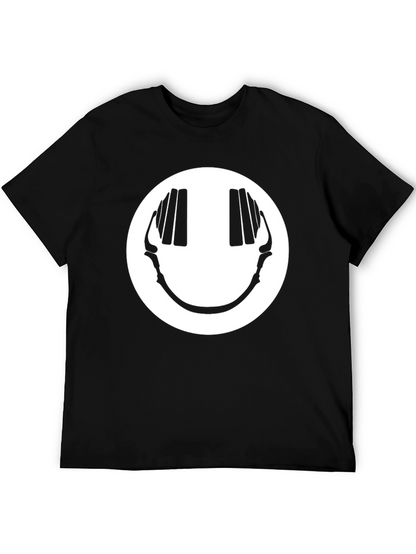 Smiley Face Headphones Graphic Tee - Black