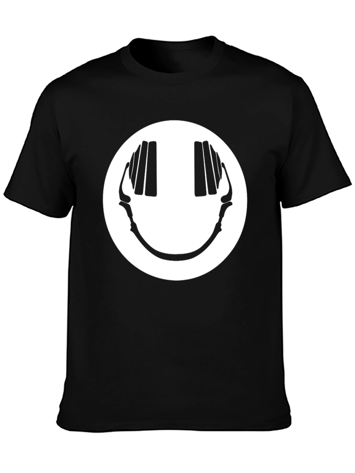 Smiley Face Headphones Graphic Tee - Black