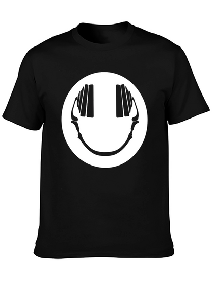 Smiley Face Headphones Graphic Tee - Black