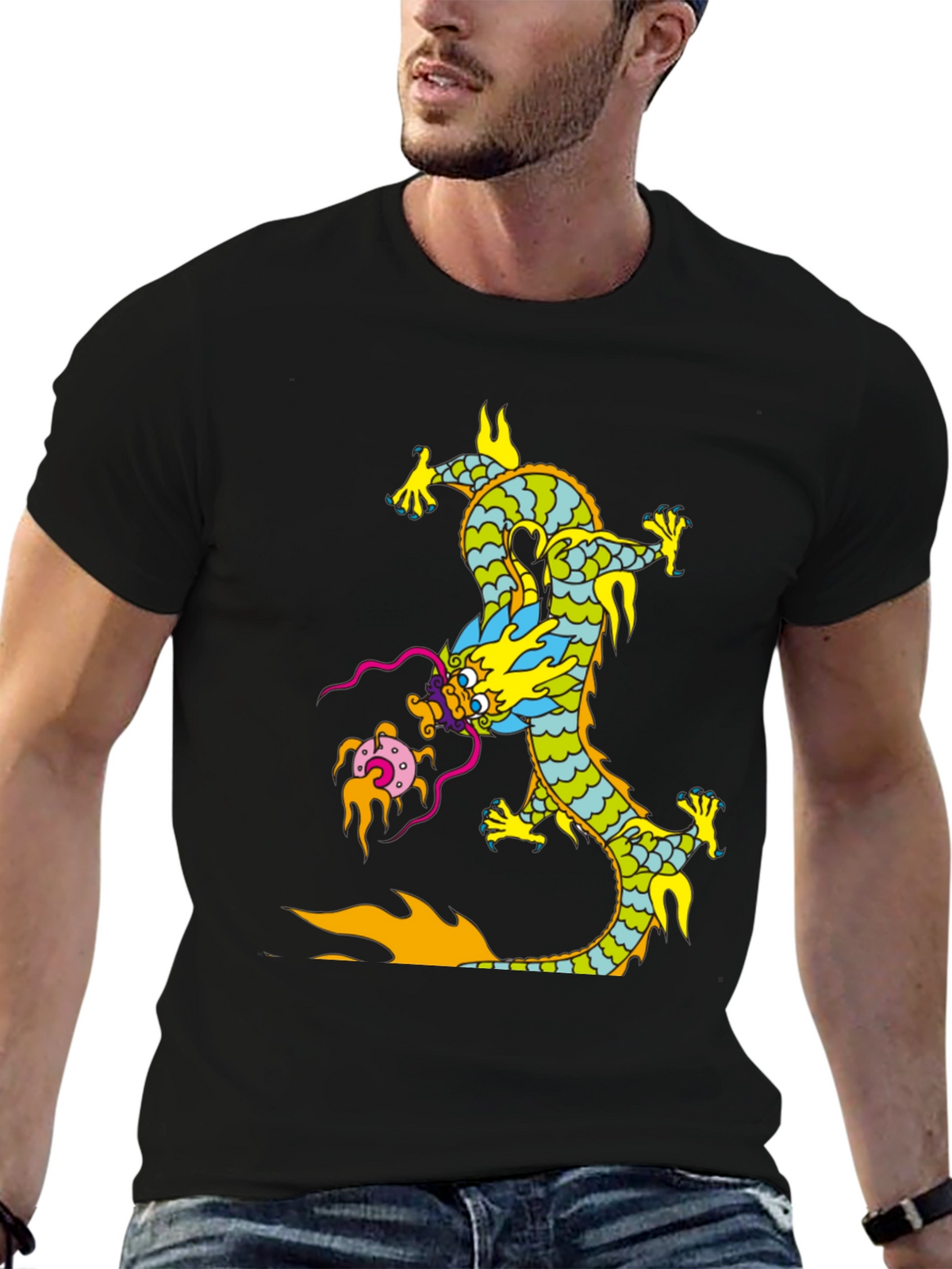 Dragon Graphic Print Black T-Shirt