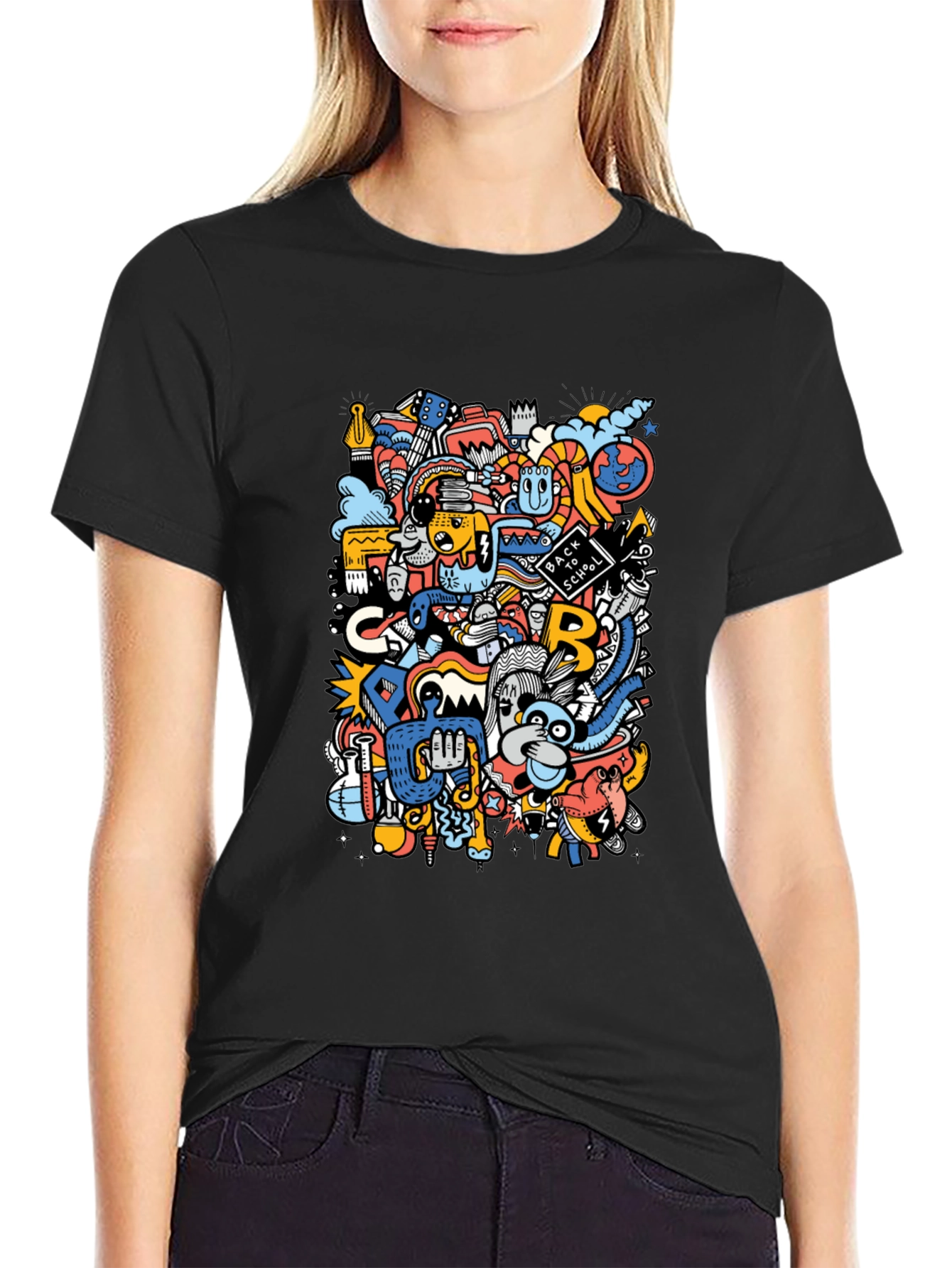 Colorful Doodle Art Black Graphic Tee