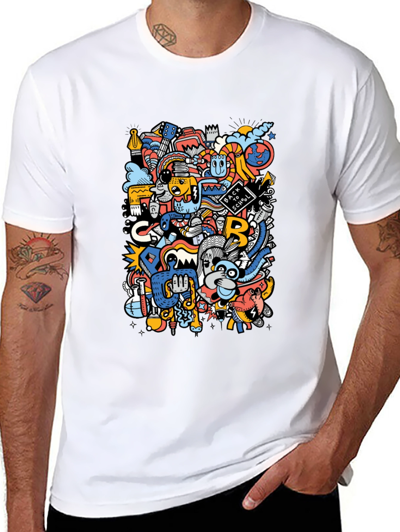 Colorful Doodle Art Black Graphic Tee