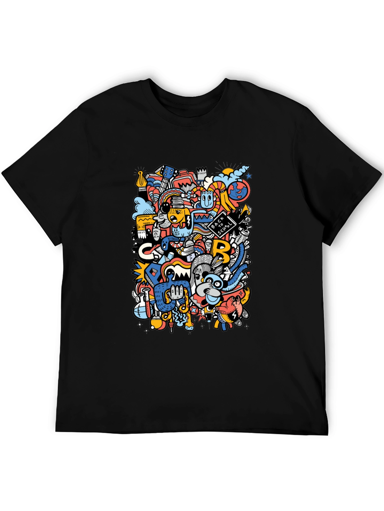 Colorful Doodle Art Black Graphic Tee