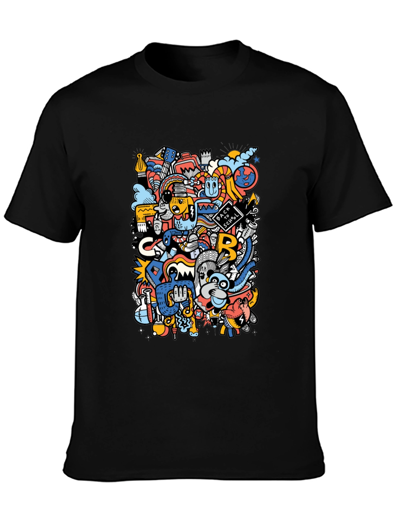 Colorful Doodle Art Black Graphic Tee