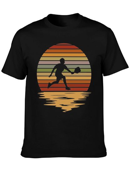 Retro Sunset Pickleball Player Graphic T-Shirt