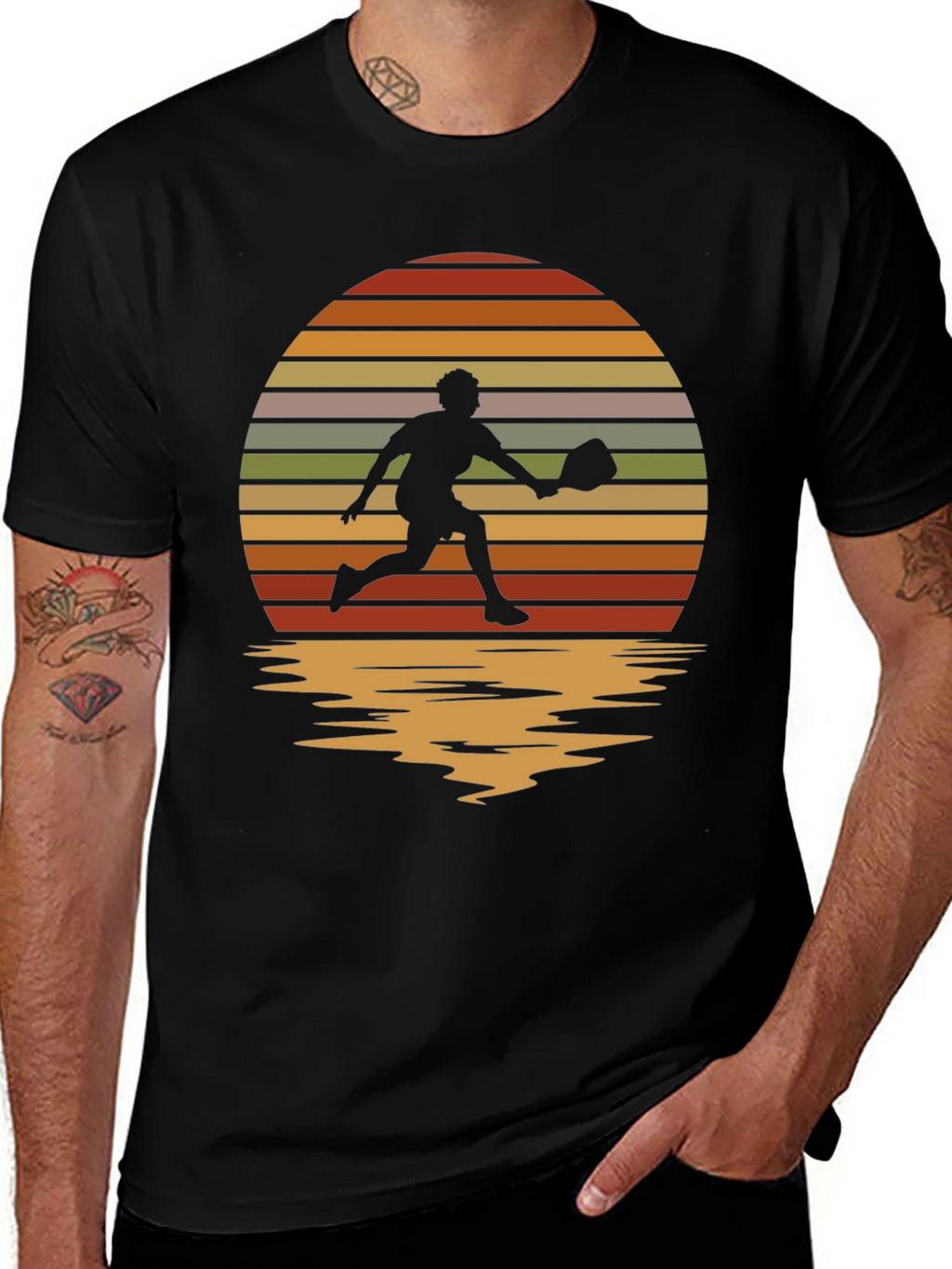 Retro Sunset Pickleball Player Graphic T-Shirt