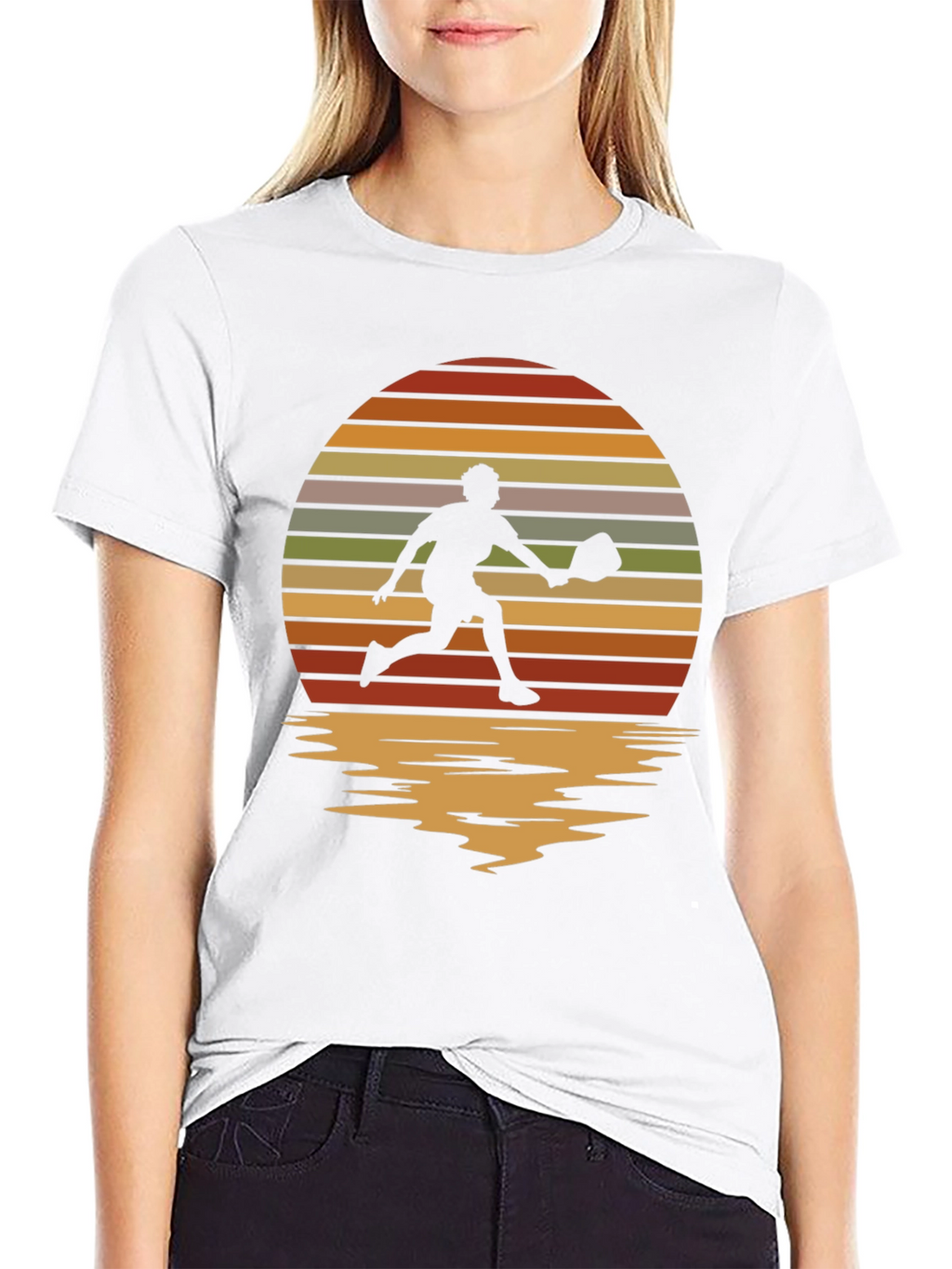Retro Sunset Pickleball Player Graphic T-Shirt