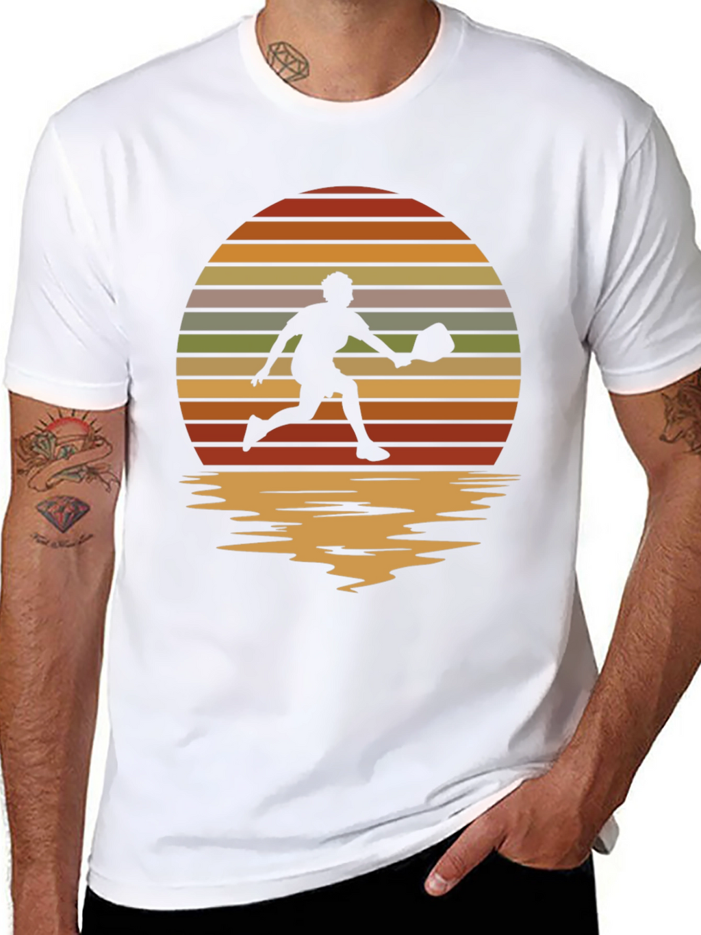 Retro Sunset Pickleball Player Graphic T-Shirt
