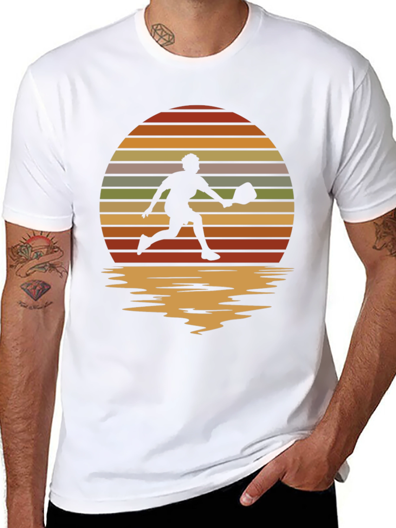 Retro Sunset Pickleball Player Graphic T-Shirt