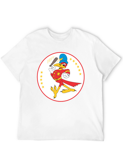 Cartoon Bird Baseball Player Black T-Shirt