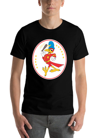 Cartoon Bird Baseball Player Black T-Shirt