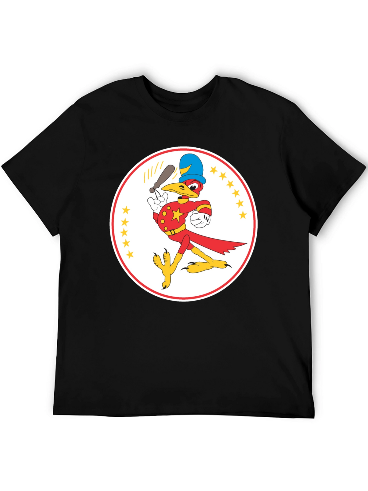 Cartoon Bird Baseball Player Black T-Shirt
