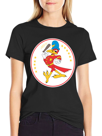 Cartoon Bird Baseball Player Black T-Shirt