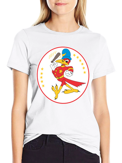 Cartoon Bird Baseball Player Black T-Shirt