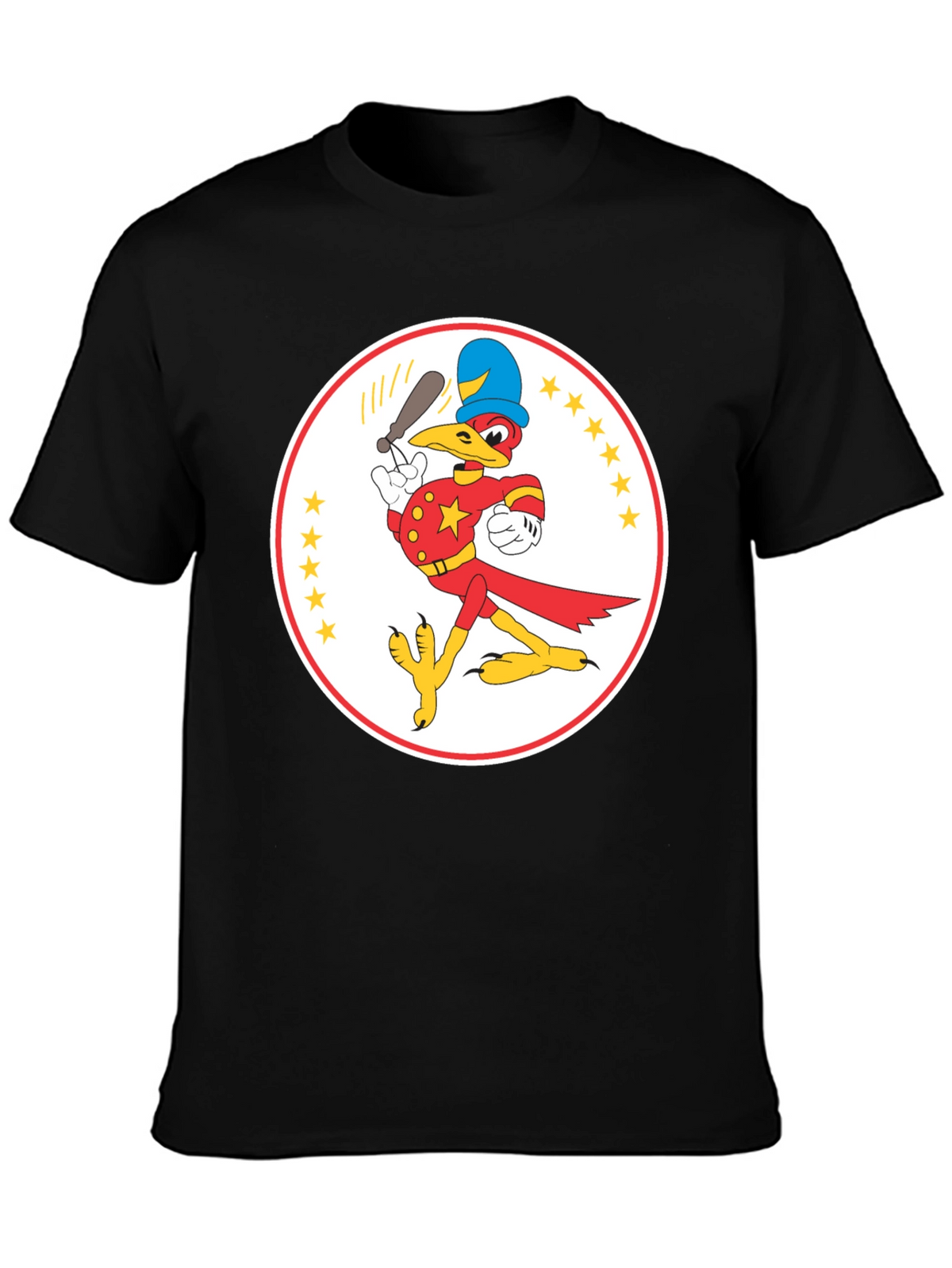 Cartoon Bird Baseball Player Black T-Shirt