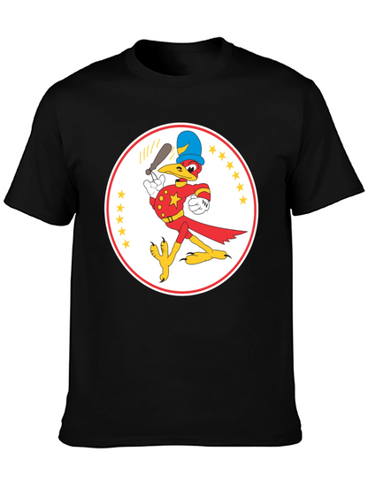 Cartoon Bird Baseball Player Black T-Shirt