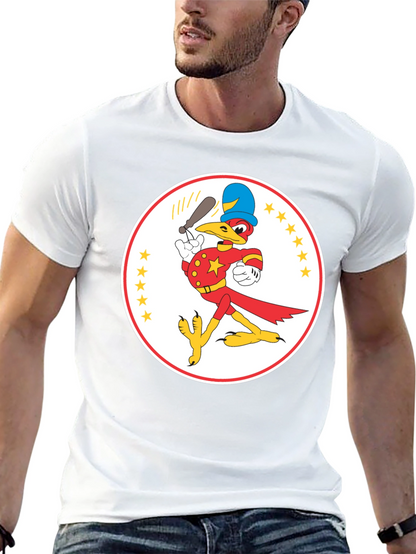 Cartoon Bird Baseball Player Black T-Shirt