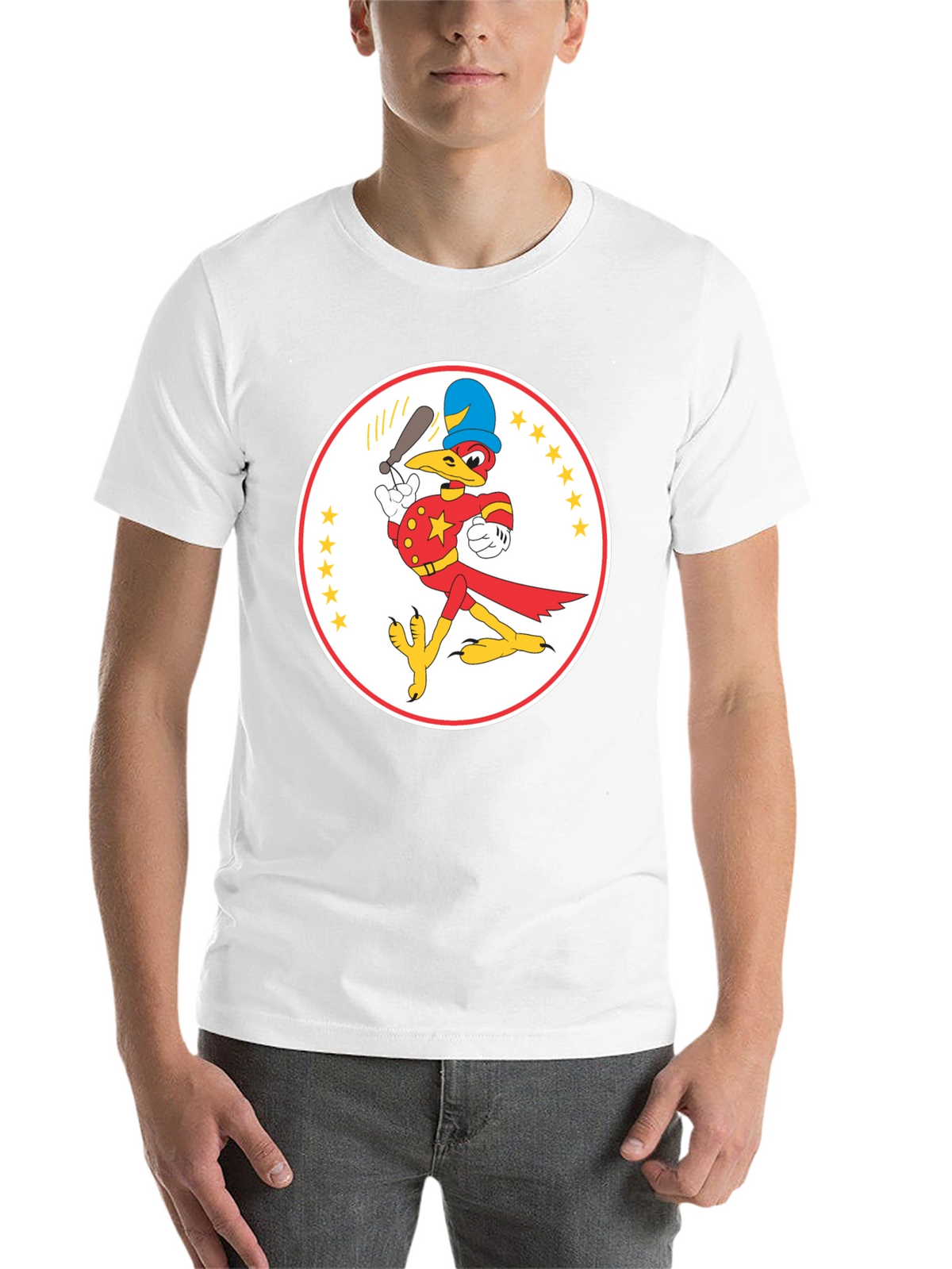 Cartoon Bird Baseball Player Black T-Shirt