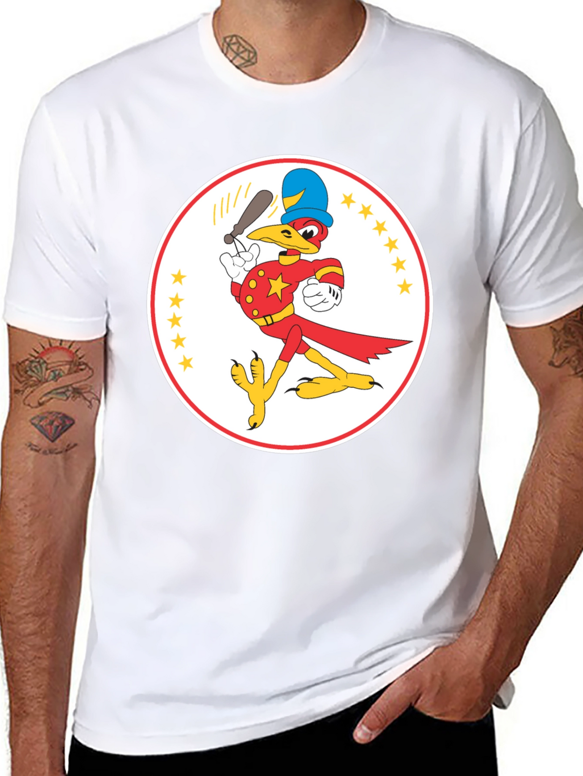 Cartoon Bird Baseball Player Black T-Shirt