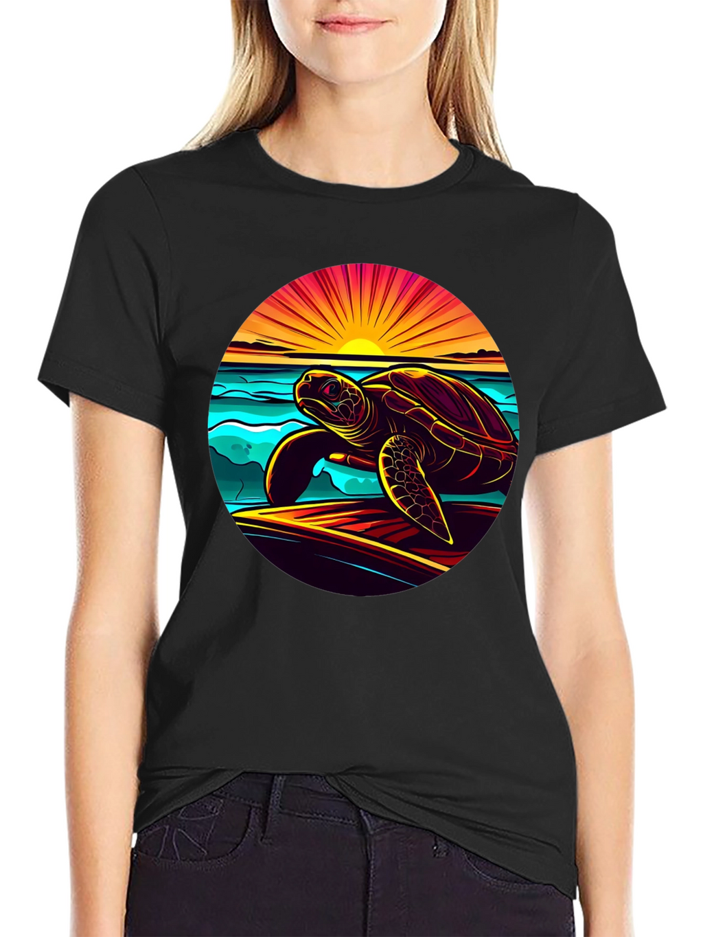 Sunset Turtle Graphic Tee - Beach Style
