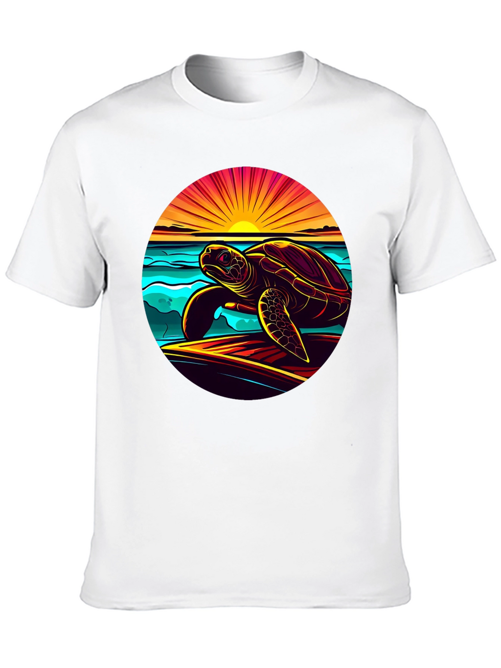 Sunset Turtle Graphic Tee - Beach Style