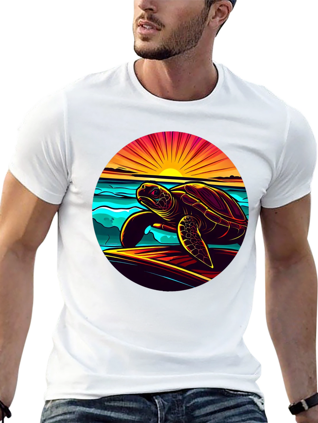 Sunset Turtle Graphic Tee - Beach Style