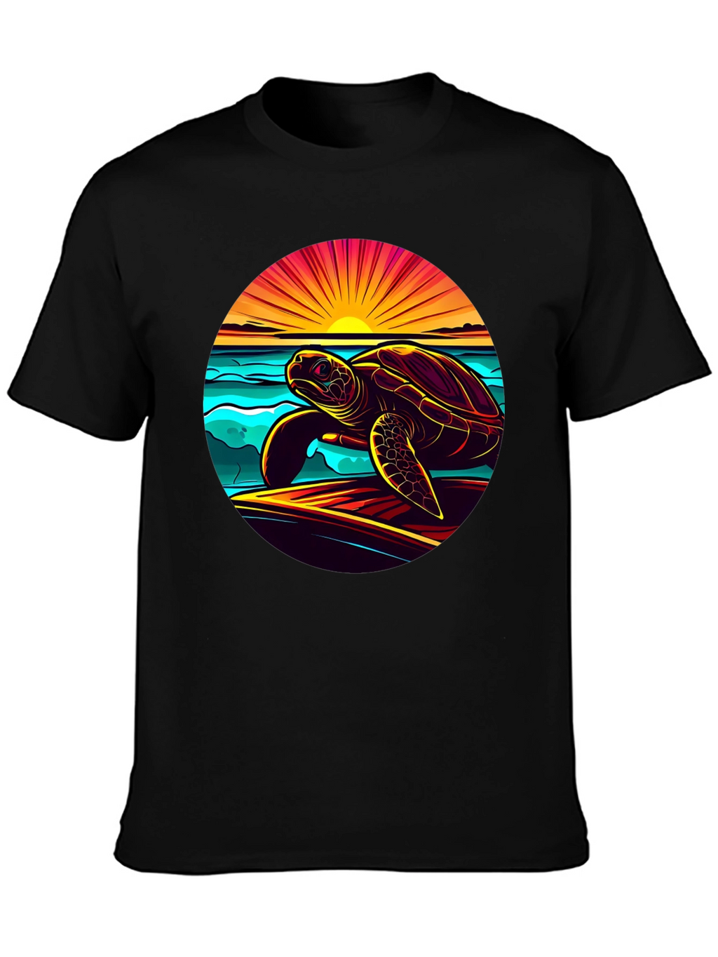 Sunset Turtle Graphic Tee - Beach Style