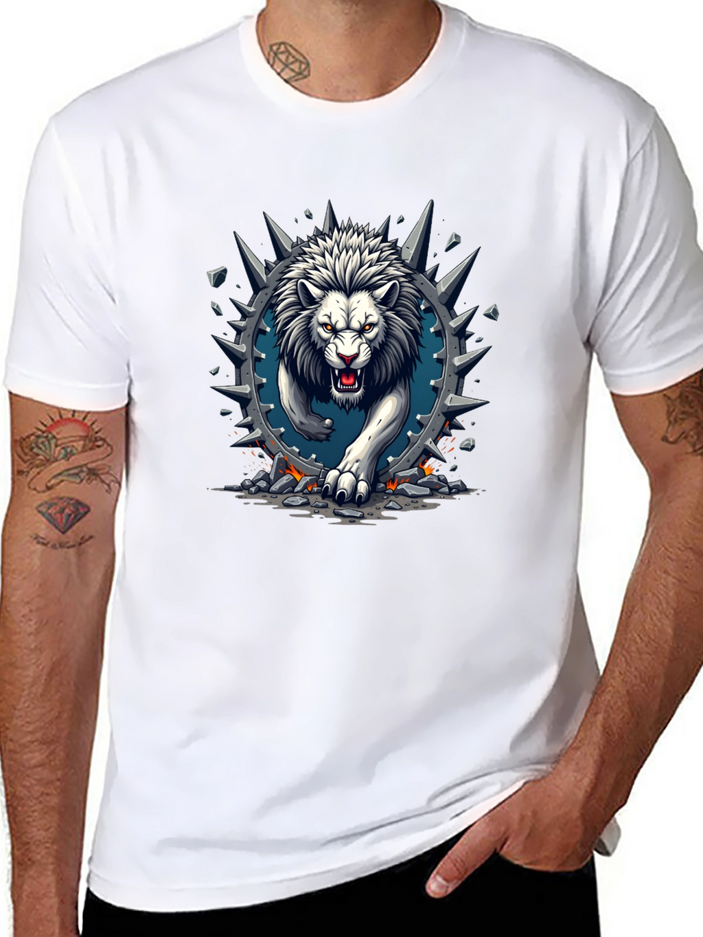 Lion Graphic Print Crew Neck Tee
