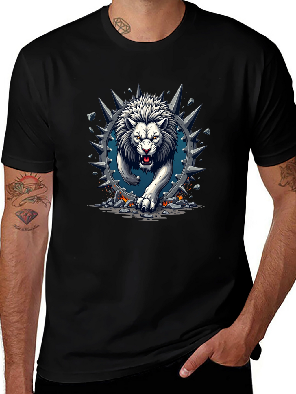 Lion Graphic Print Crew Neck Tee
