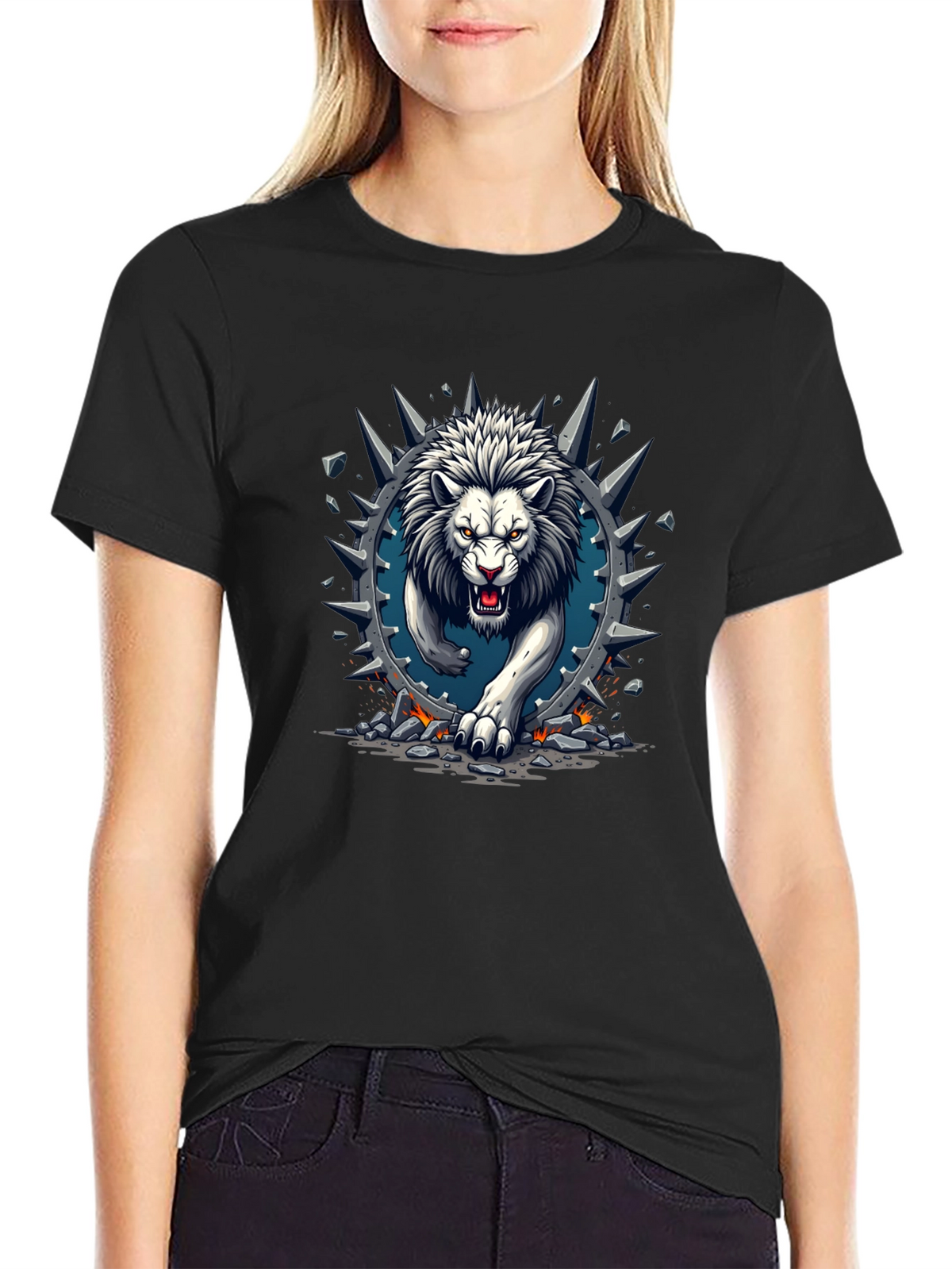 Lion Graphic Print Crew Neck Tee