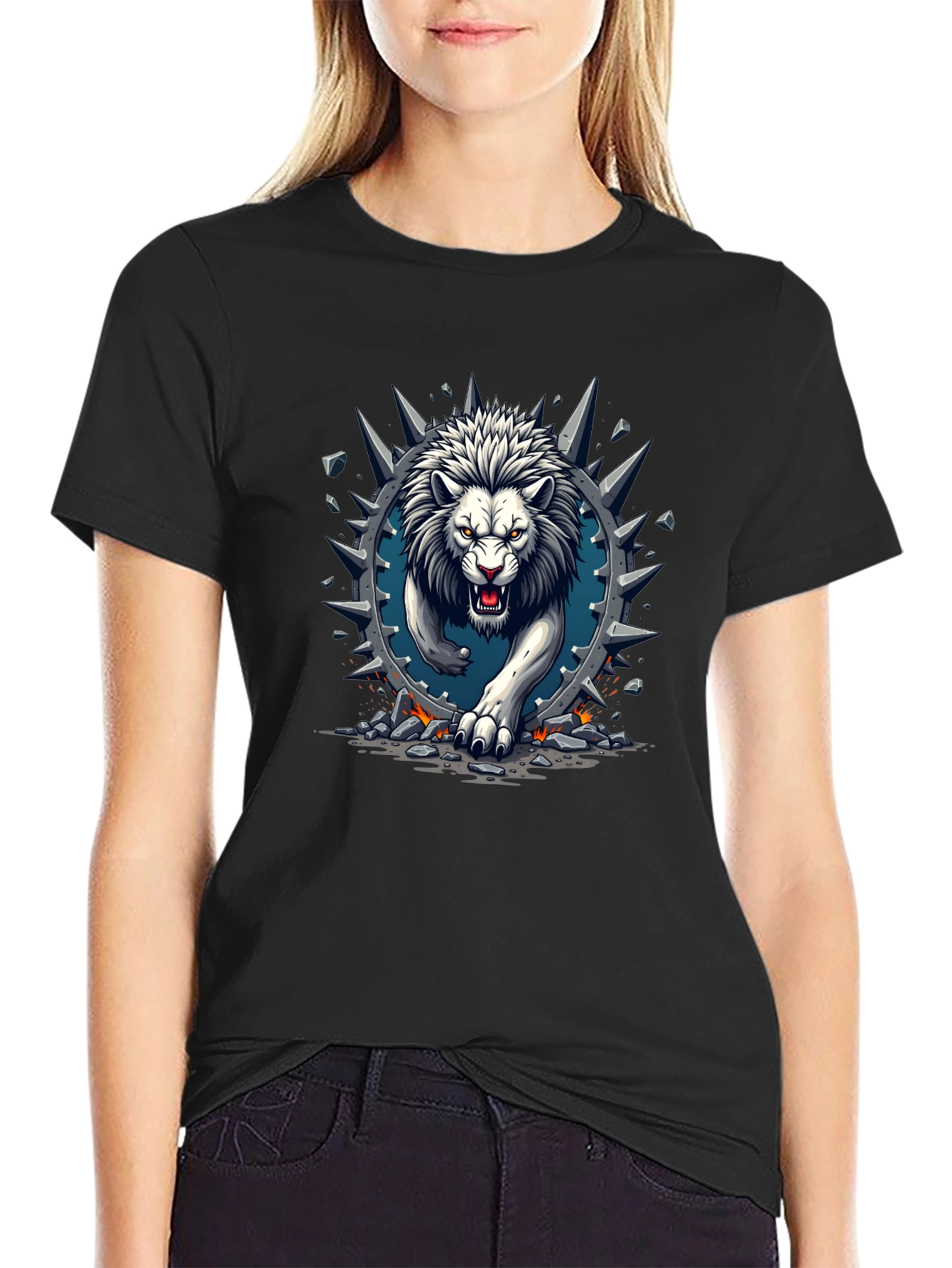 Lion Graphic Print Crew Neck Tee