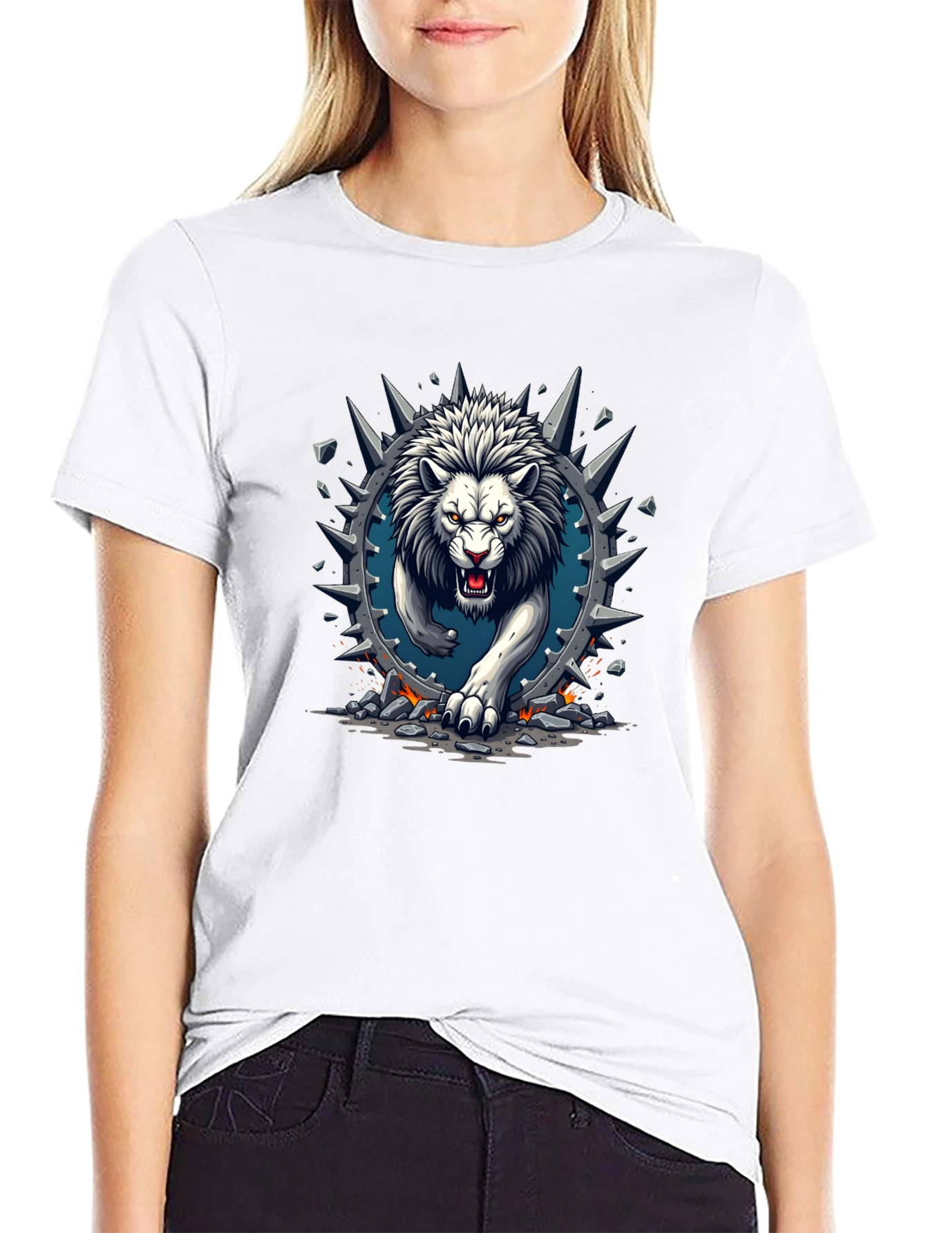 Lion Graphic Print Crew Neck Tee