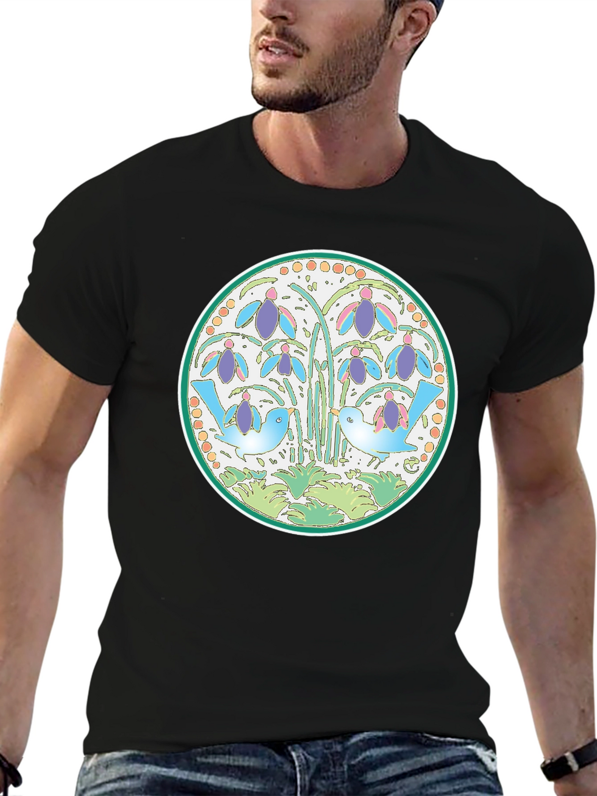 Nature Birds Graphic Tee - Black