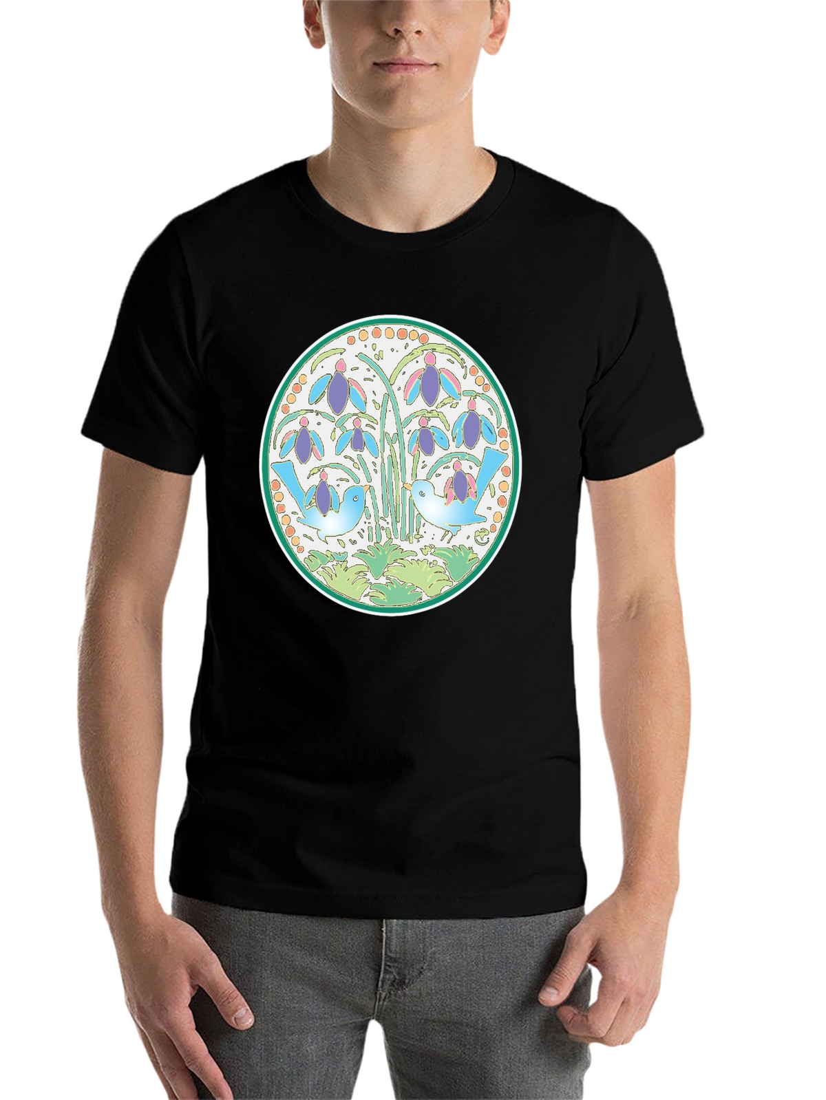 Nature Birds Graphic Tee - Black