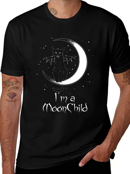 Moon Child Graphic T-Shirt - Black Cotton Tee