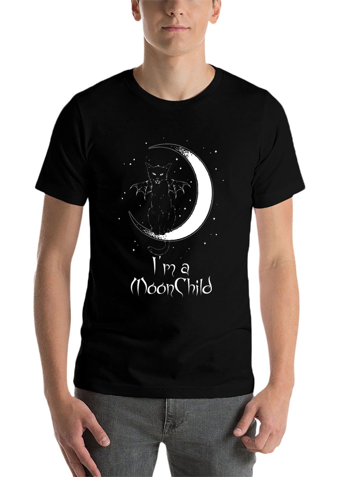 Moon Child Graphic T-Shirt - Black Cotton Tee